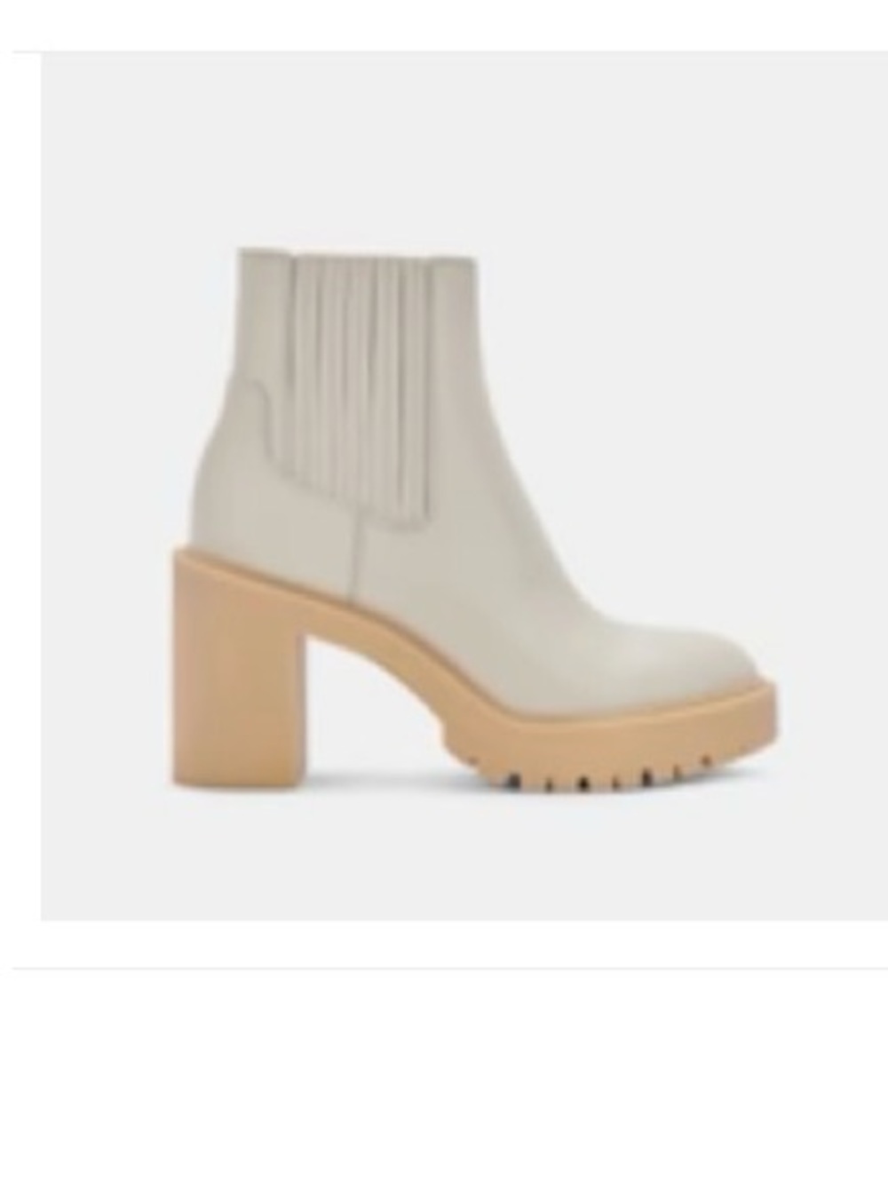Dolce Vita Cream Chelsea Lug Heel Booties with Tan Sole